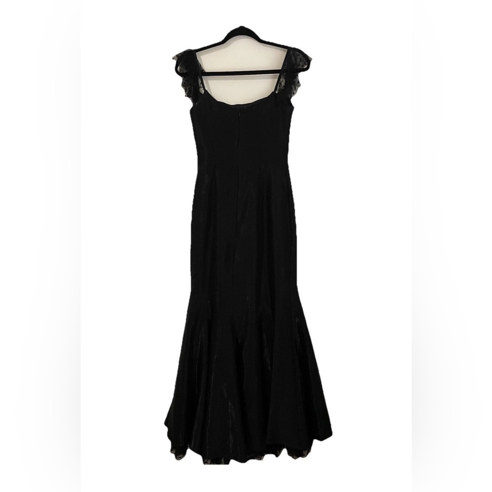 VTG Jessica McClintock Gunne Sax Black Satin Evening Gown Dotted Tulle Ruffle 5 - Picture 3 of 13